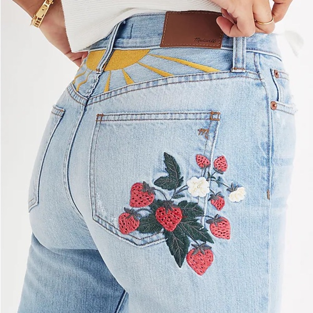 Madewell the perfect summer jean strawberry and sun embroidered